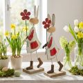 Påskdekoration, kanin av metall, vårdekoration, påskhare med blomröd, beige H21cm 2st | Floristik24.se