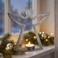Värmeljushållare med ängel, ljusdekoration att hänga, metall silver H20cm | Floristik24.se