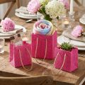 Presentpåsar med handtag papper rosa gul grön textil look 10,5cm 12st | Floristik24.se