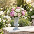 Antik vit och blå kalkformad blomvas, Ø17cm H24cm | Floristik24.se