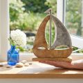 Segelskeppsdekoration natursilver mangoträ 25,5x4x28,5cm | Floristik24.se