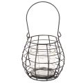 Trädgårdslykta med handtag, svart, ljushållare i glas, Ø17cm, H15cm | Floristik24.se