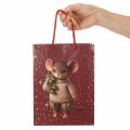 Presentpåse med musmotiv och stjärnor till jul, 24 cm, 2 stycken | Floristik24.se