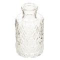 Floristik24 Miniglasvas med diamantmönster, liten bordsvas, flaska, transparent, 9 cm, 6 stycken