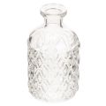 Floristik24 Glasflaska med diamantmönster, dekorativ flaska, vas, liten, 13 cm, 6 stycken