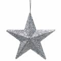 Floristik24 Glitter star silver 9,5 / 5 cm 18 st