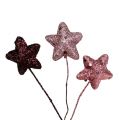 Floristik24 Glitter stjärnor på tråden Ø3.5cm Pink 12st
