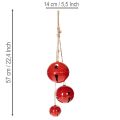 Röda metallklockor, set om 3, dekorativa, 14/12/8 cm | Floristik24.se