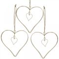 Floristik24 Dekorativt hjärta för upphängning, hängande dekoration metallhjärta gyllene 10,5 cm 6 st