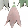 Floristik24 Metallblommor, blåklockor att hänga, vårdekoration, metallhänge H10,5 cm vit, rosa, grön set om 3