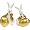 Floristik24 Påskhare vit-guld, påskdekoration, dekorativ kanin med ägg H16/18cm set om 2