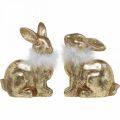 Floristik24 Guld kanin sittande guldfärgad terrakotta med fjädrar H20cm 2st