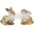 Floristik24 Guld kanin sittande guldfärgad terrakotta med fjädrar H10cm 4st