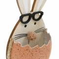 Floristik24 Träkanin i ett ägg, vårdekoration, kaniner med glasögon, påskharar 3st