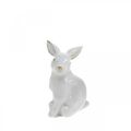 Floristik24 Vit keramik kanin, påskdekoration med gulddekor, vårdekor H7,5cm