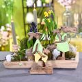 Floristik24 Kaninmamma med barn, påskdekoration, vår, påskhare av trä, naturlig, grön, gul H22cm