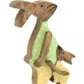 Floristik24 Påskhare med barn, vårdekoration av trä, kaninpappa, påsknatur, grön, gul H22cm