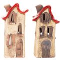 Keramisk husdekoration med rött tak, lysande hus, 15 cm, 2 stycken | Floristik24.se