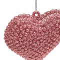 Floristik24 Hjärta rosa att hänga med glimmer 6,5 cm x 6,5 cm 12 st