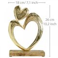 Floristik24 Metallhjärta gyllene, dekorativt hjärta på mangoträ, bordsdekoration, dubbelhjärta, Alla hjärtans dag