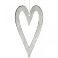 Floristik24 Dekorativt hjärta för att hänga bröllopsdekorationer i silver 22 × 12cm