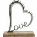 Floristik24 Bordsdekoration hjärta &quot;Love&quot; på träbotten mango metall dekoration silver