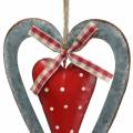 Floristik24 Dekorativt hjärta för att hänga metall röd, silver Ø8,8 H15cm 3st
