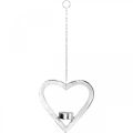 Floristik24 Värmeljushållare i hjärtat, ljusdekoration att hänga, bröllop, adventsdekoration av metallsilver H17,5cm