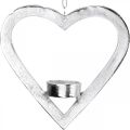 Floristik24 Värmeljushållare i hjärtat, ljusdekoration att hänga, bröllop, adventsdekoration av metallsilver H17,5cm