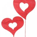 Floristik24 Blompluggshjärta, trädekoration att sticka, alla hjärtans dag, röd dekorativ plugg, mors dag L31-33cm 24st