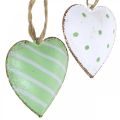 Floristik24 Metallhjärtan för upphängning, alla hjärtans dag, vårdekoration, hjärthänge grön, vit H3,5cm 10st