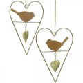 Floristik24 Dekorativa hjärtan för upphängning av metall med fågelved 12×18cm 2st