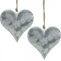 Floristik24 Hjärtan att hänga, metalldekor med prägling, alla hjärtans dag, vårdekor silver, vit H13cm 4st