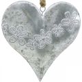 Floristik24 Hjärtan att hänga, metalldekor med prägling, alla hjärtans dag, vårdekor silver, vit H13cm 4st