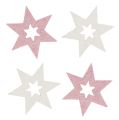 Floristik24 Trästjärna 3,5 cm rosa / vit med glitter 72st