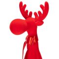 Dekorativ älgfigur med rosett, sittande, flockad hylla, 54 cm | Floristik24.se