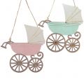 Floristik24 Dekorativ hängande barnvagn rosa / blå 16,5 cm x 15 cm 6 st