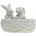 Kaniner med bo, bordsdekoration, påskbo, porslinsdekoration, dekorativ skål vit L15cm H11cm