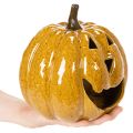 Keramisk pumpa med ansikte, LED-dekoration, Halloween, 19 cm | Floristik24.se