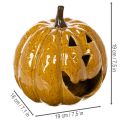 Keramisk pumpa med ansikte, LED-dekoration, Halloween, 19 cm | Floristik24.se