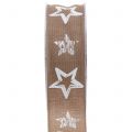 Floristik24 Dekorativt band gjord av jute med stjärnmotiv brun 40mm 15m