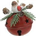 Floristik24 Klockor med rödhake, fågeldekorationer, vinter, dekorativa klockor till jul vit/röd Ø9cm H10cm set om 2