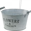 Floristik24 Planteringsskål med vattenkanna, trädgårdsdekoration, metallkruka för plantering silvervit tvättad H41cm Ø28cm/Ø7cm
