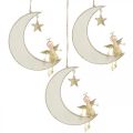 Floristik24 Adventsdekoration, ängel på månen, trädekoration för att hänga vitt, gyllene H14,5cm B21,5cm 3st