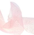Floristik24 Organza tyg 15 cm x 500 cm rosa med glitter