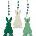 Floristik24 Påskkaniner att hänga, vårdekorationer, hängen, dekorativa kaniner gröna, vita 3st