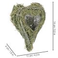 Dekorativt hjärta av naturgräs med folieinlägg, 14 cm, 2 stycken | Floristik24.se