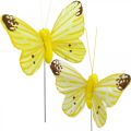 Floristik24 Dekorativa fjärilar, blompluggar, vårfjärilar på tråd gul, orange 4×6,5cm 12st