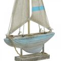 Floristik24 Deco segelbåt vit-blått trä, linne maritim dekoration H34,5cm