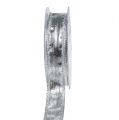 Floristik24 Dekorband silver med trådkant 25mm 25m